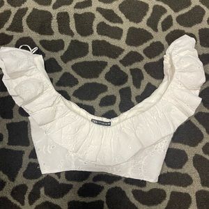 ZARA Embroidered Eyelet Lace Ruffle Crop XS